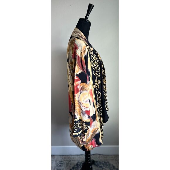 NWT A.K.F. Women's Cut Butter Yellow Rust Abstract Botanical Print Kimono Size M - Picture 6 of 10